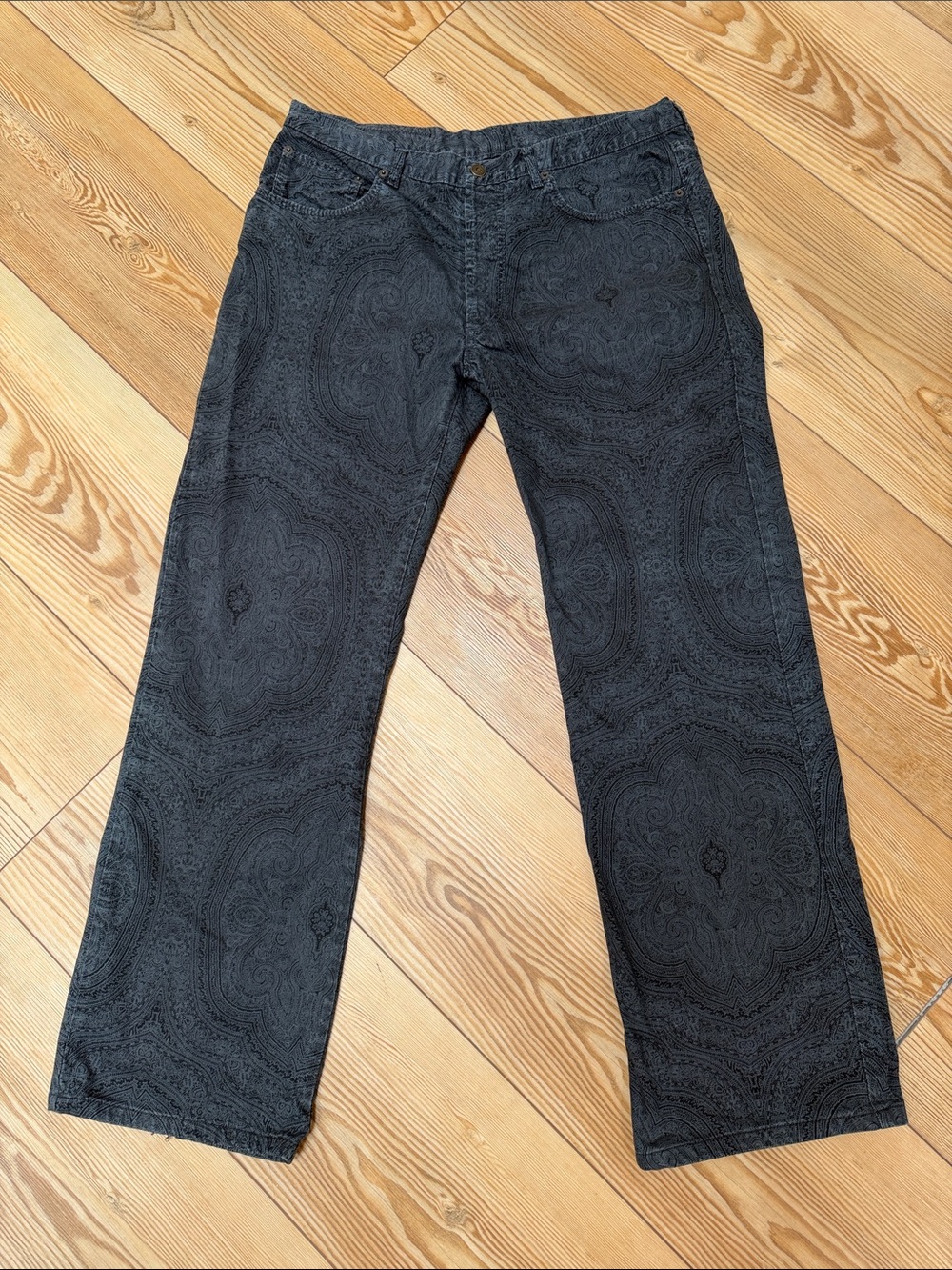 Etro Black Paisley-Pattern Bootcut Jeans